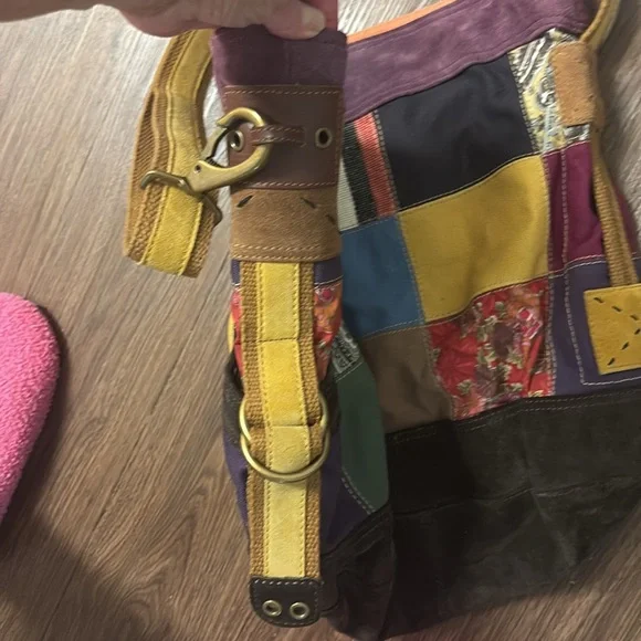 Lucky brand  NWOT suede, leather  and fabric Patchwork Shoulder Bag - Multicolor - Picture 3 of 9